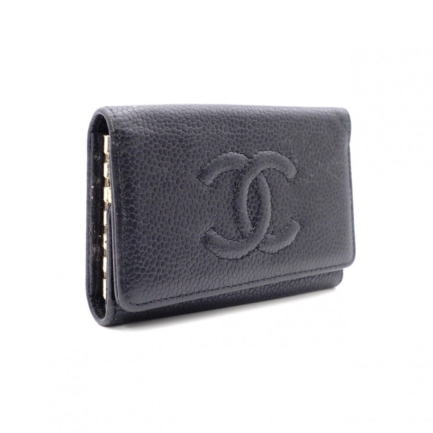 CHANEL Caviar Skin Key Case, Leather, Black, 6-ring, Coco Logo