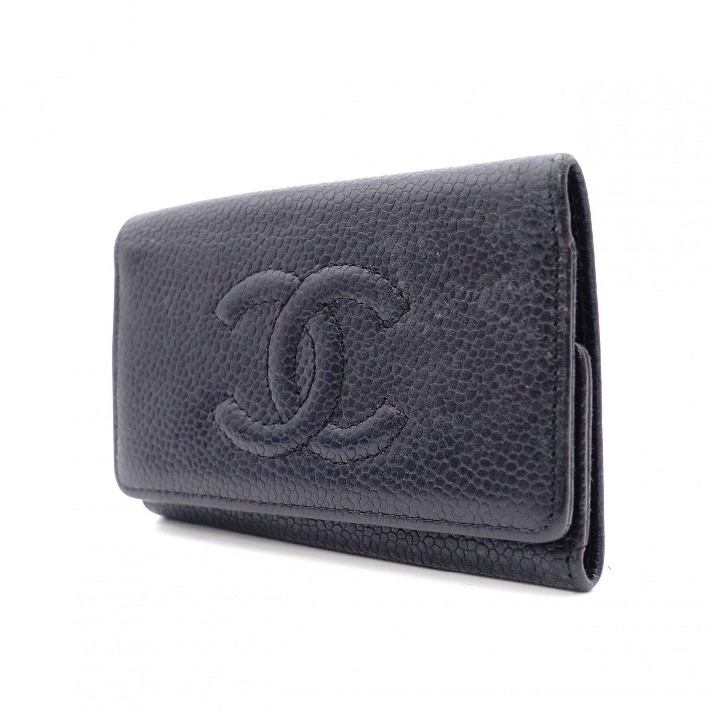 CHANEL Caviar Skin Key Case, Leather, Black, 6-ring, Coco Logo