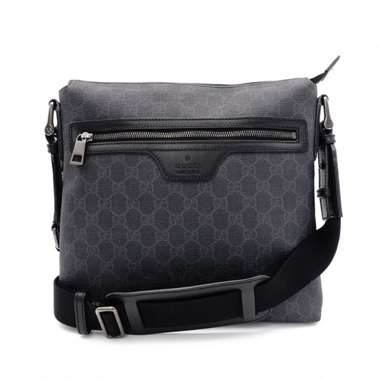GUCCI GG Supreme Shoulder Bag, PVC Leather, Gray, Crossbody