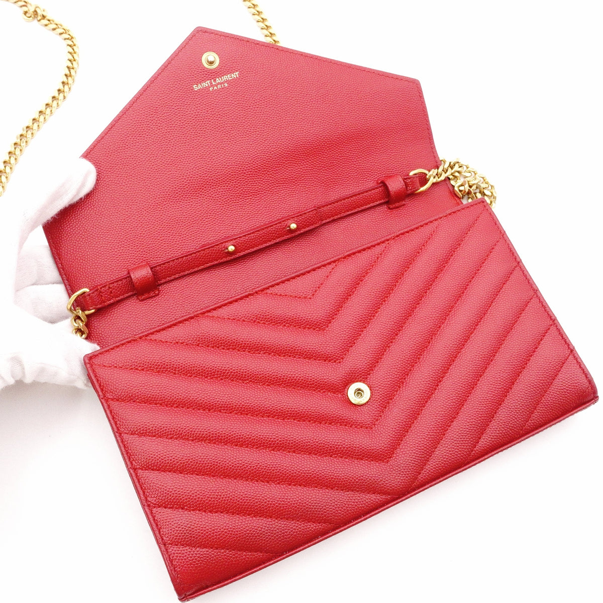 SAINT LAURENT Cassandra Shoulder Bag, Leather, Red, Gold Hardware, Crossbody