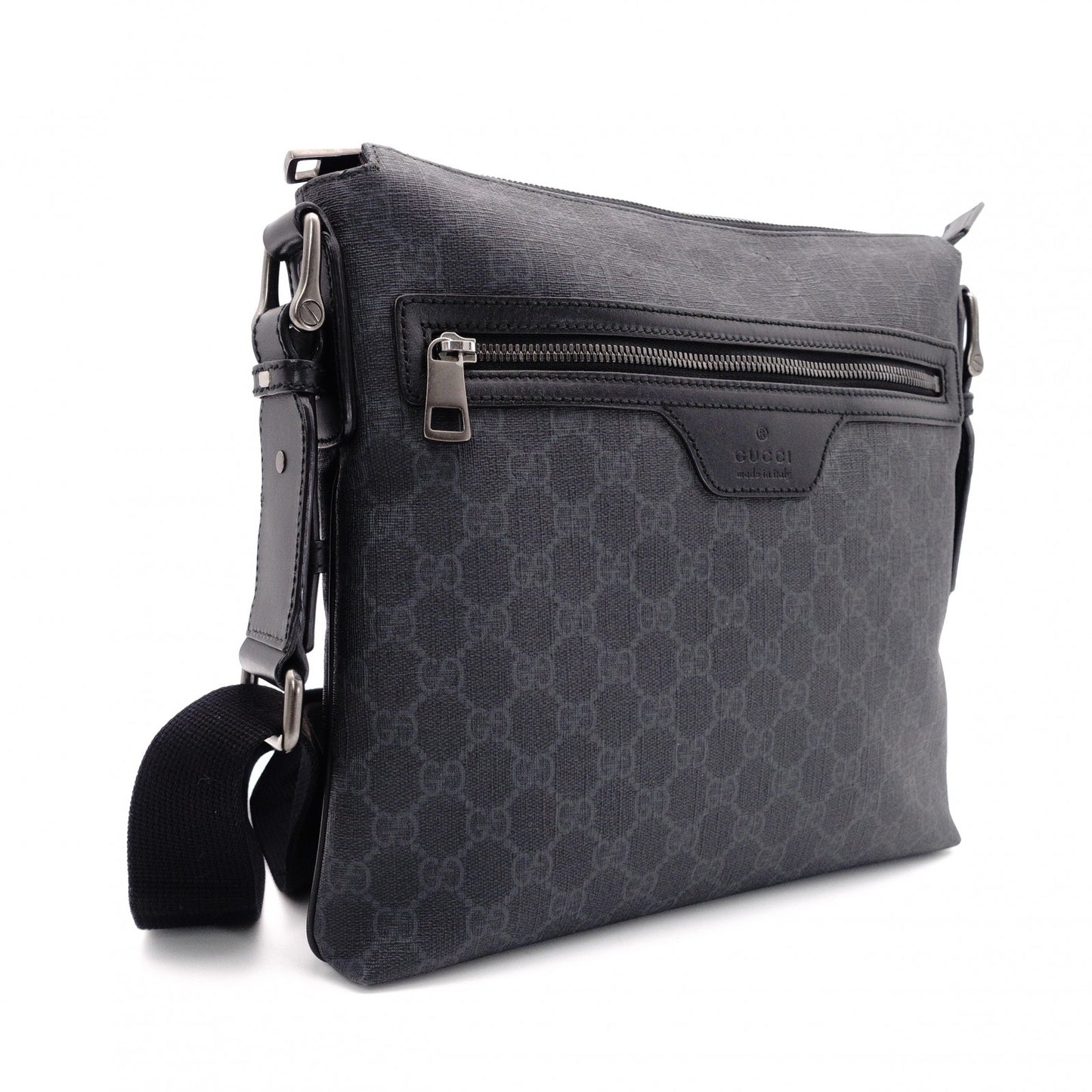 GUCCI GG Supreme Shoulder Bag, PVC Leather, Gray, Crossbody