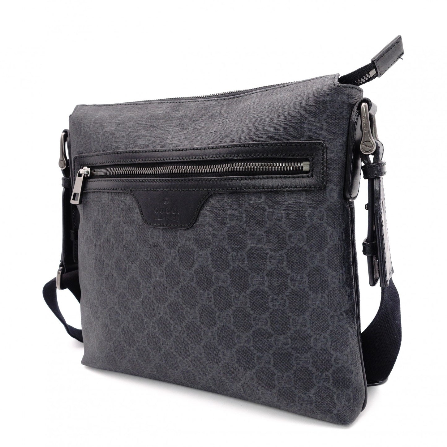 GUCCI GG Supreme Shoulder Bag, PVC Leather, Gray, Crossbody