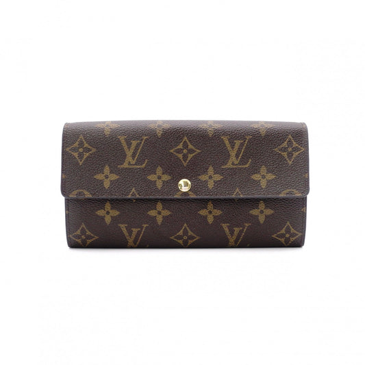 LOUIS VUITTON Leopard Sara Bronco Corail Monogram Canvas Long Wallet, PVC, Brown