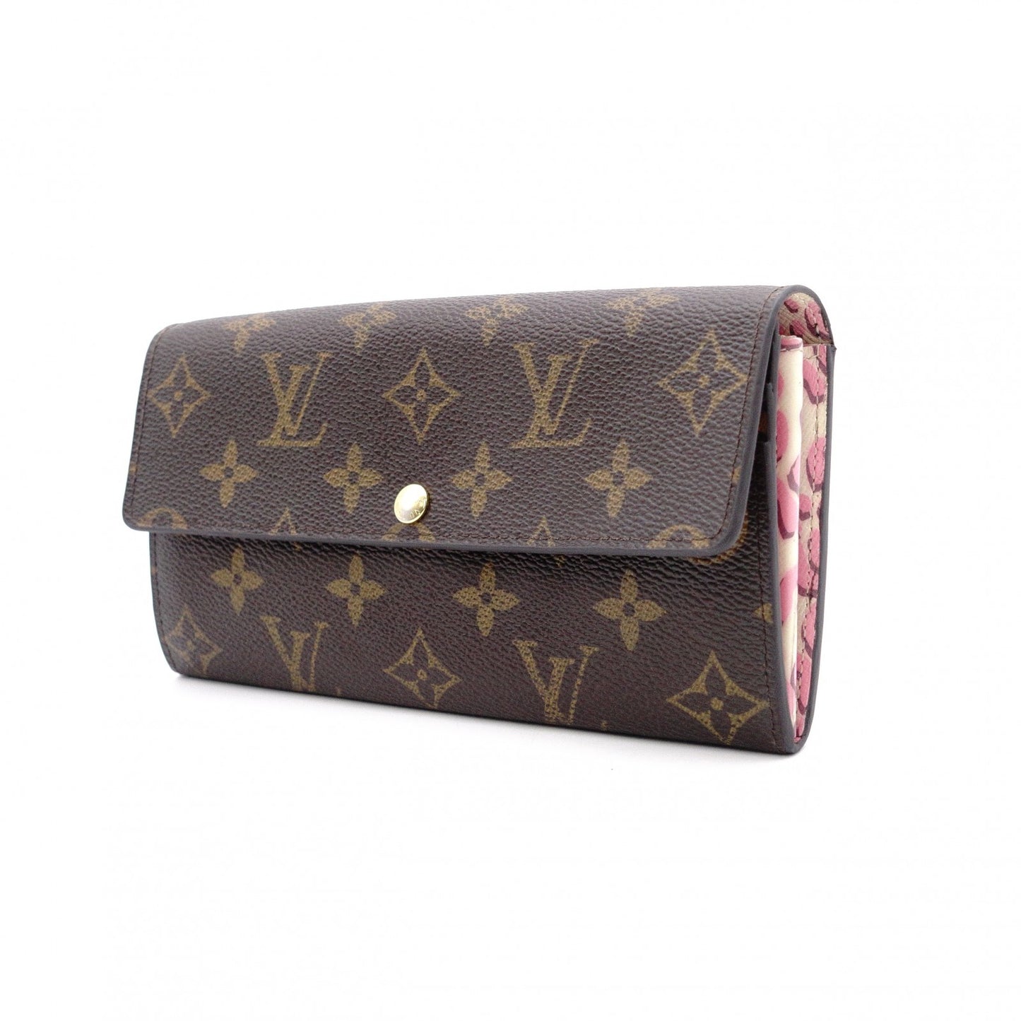 LOUIS VUITTON Leopard Sara Bronco Corail Monogram Canvas Long Wallet, PVC, Brown