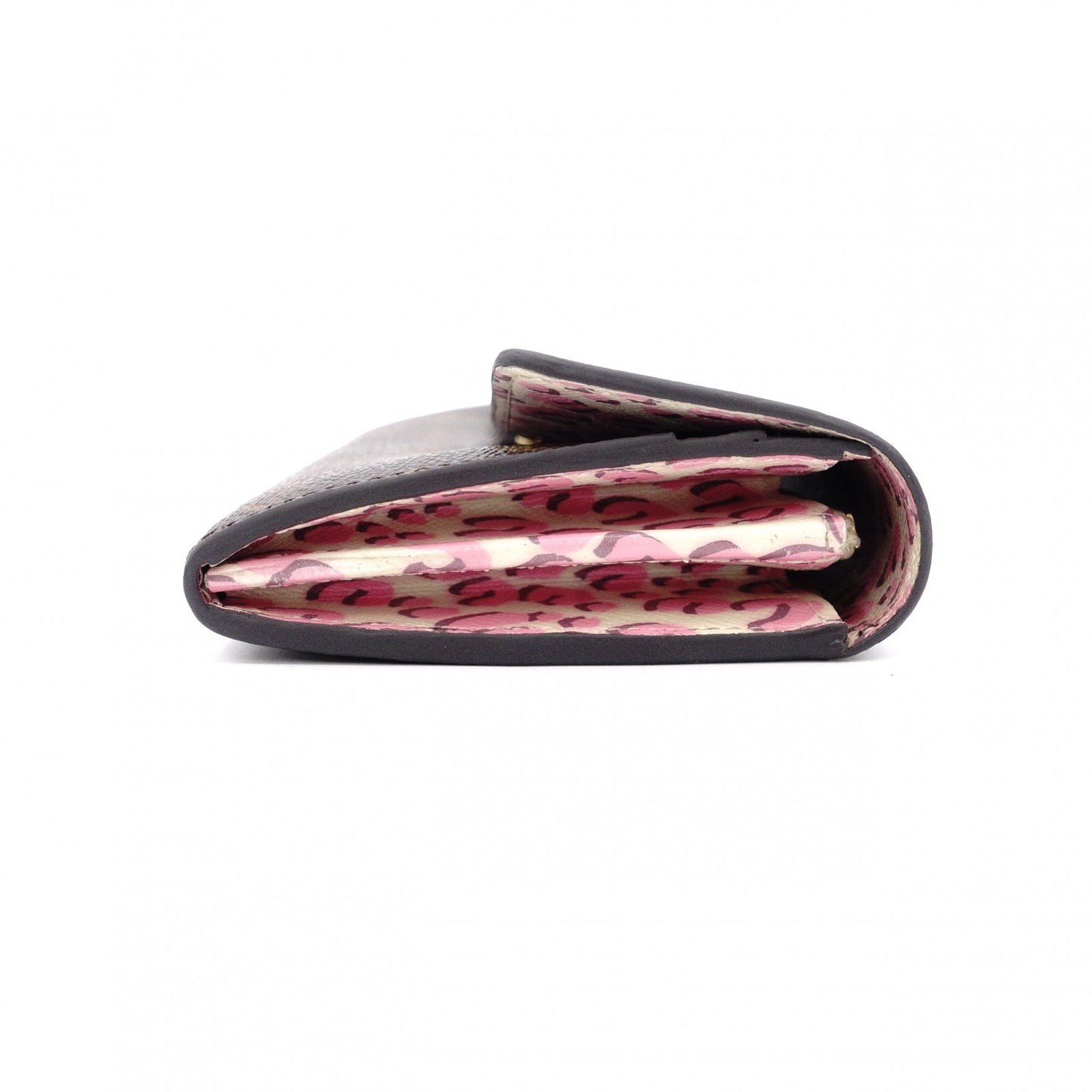 LOUIS VUITTON Leopard Sara Bronco Corail Monogram Canvas Long Wallet, PVC, Brown