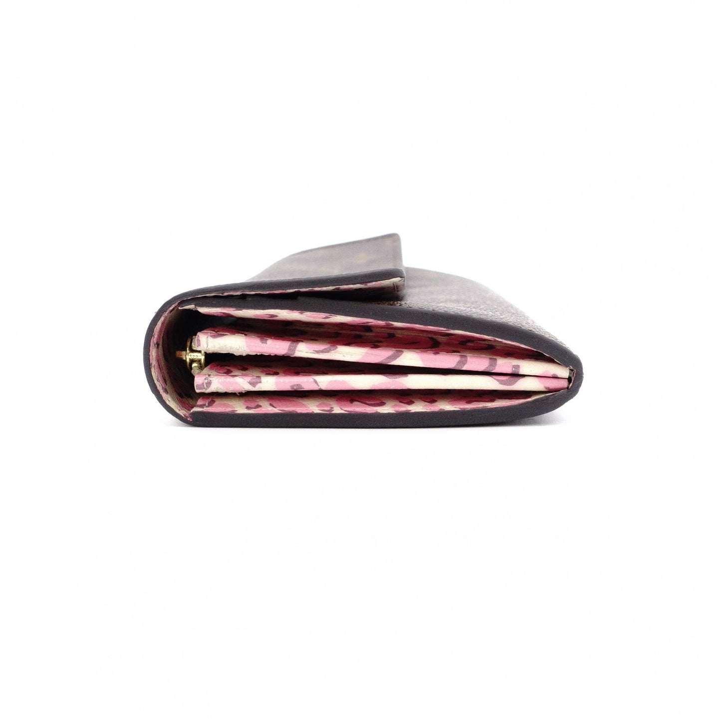 LOUIS VUITTON Leopard Sara Bronco Corail Monogram Canvas Long Wallet, PVC, Brown