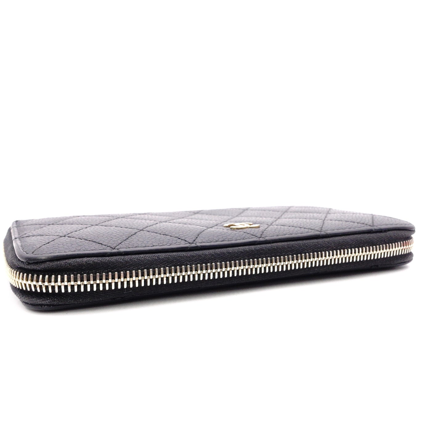 CHANEL Caviar Skin Matelassé Long Wallet, Leather, Black, with Gold Hardware