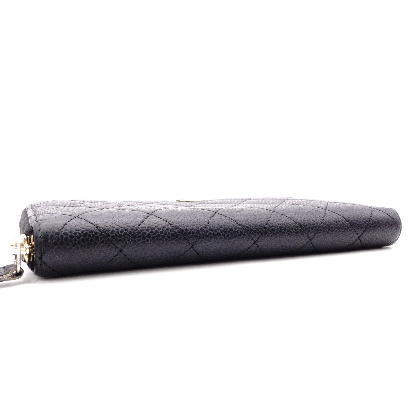 CHANEL Caviar Skin Matelassé Long Wallet, Leather, Black, with Gold Hardware
