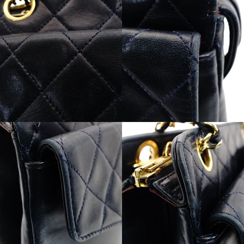CHANEL Matelassé Turnlock Chain Shoulder Bag Navy Lambskin Gold Hardware 7-9-595