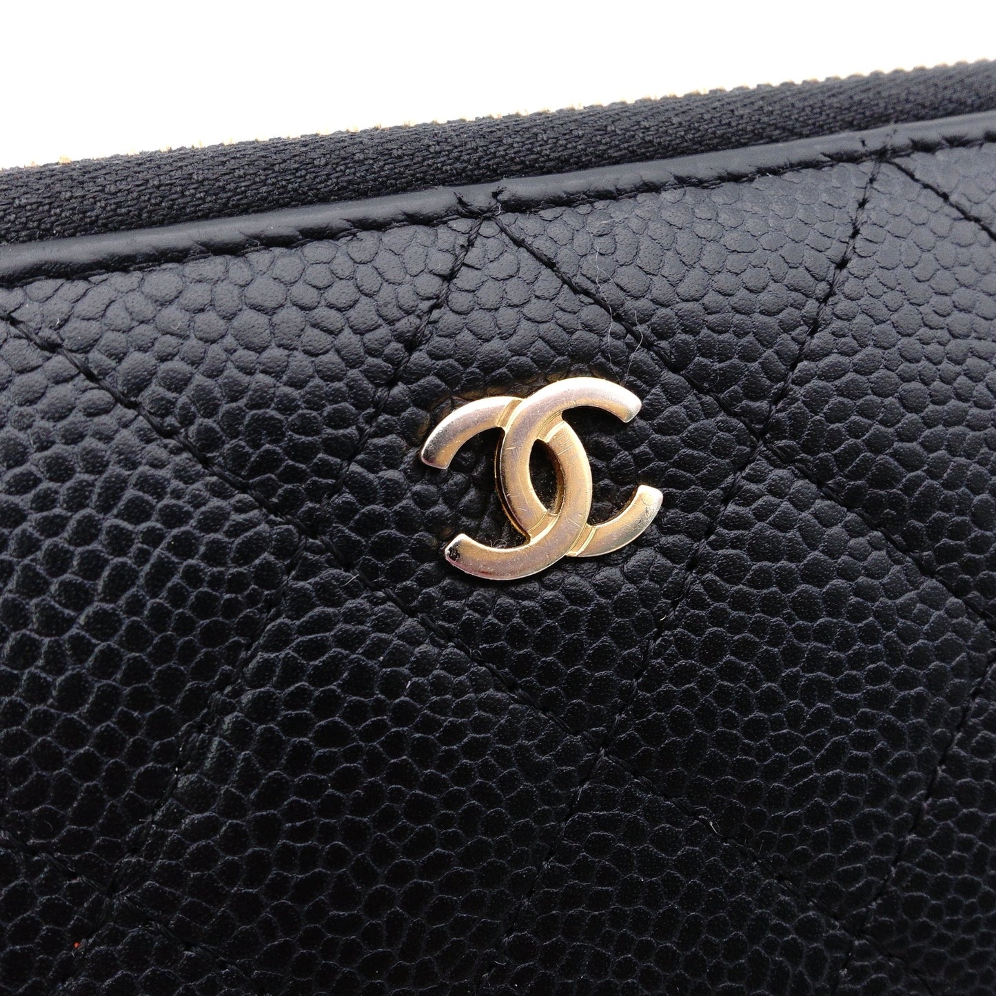 CHANEL Caviar Skin Matelassé Long Wallet, Leather, Black, with Gold Hardware