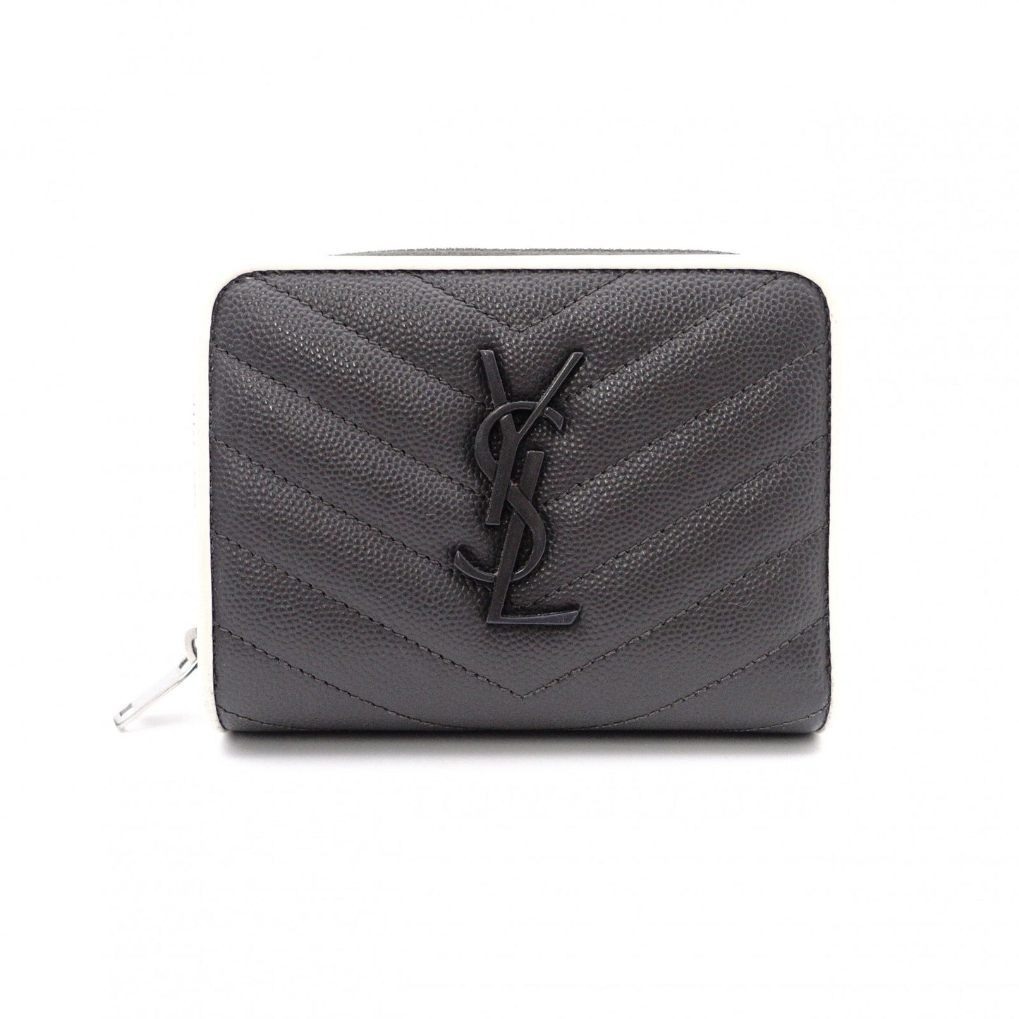 SAINT LAURENT Cassandra Bifold Wallet, Leather, Grey, YSL Logo, White
