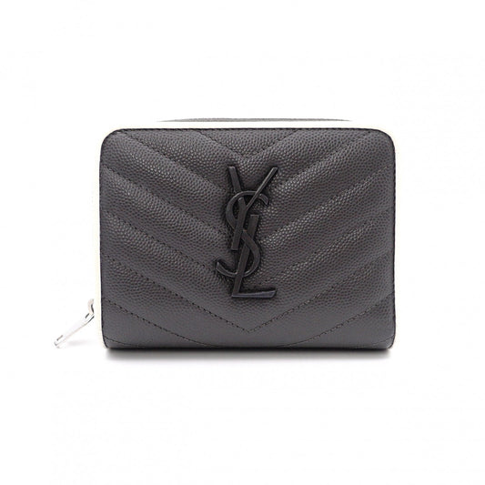 SAINT LAURENT Cassandra Bifold Wallet, Leather, Grey, YSL Logo, White