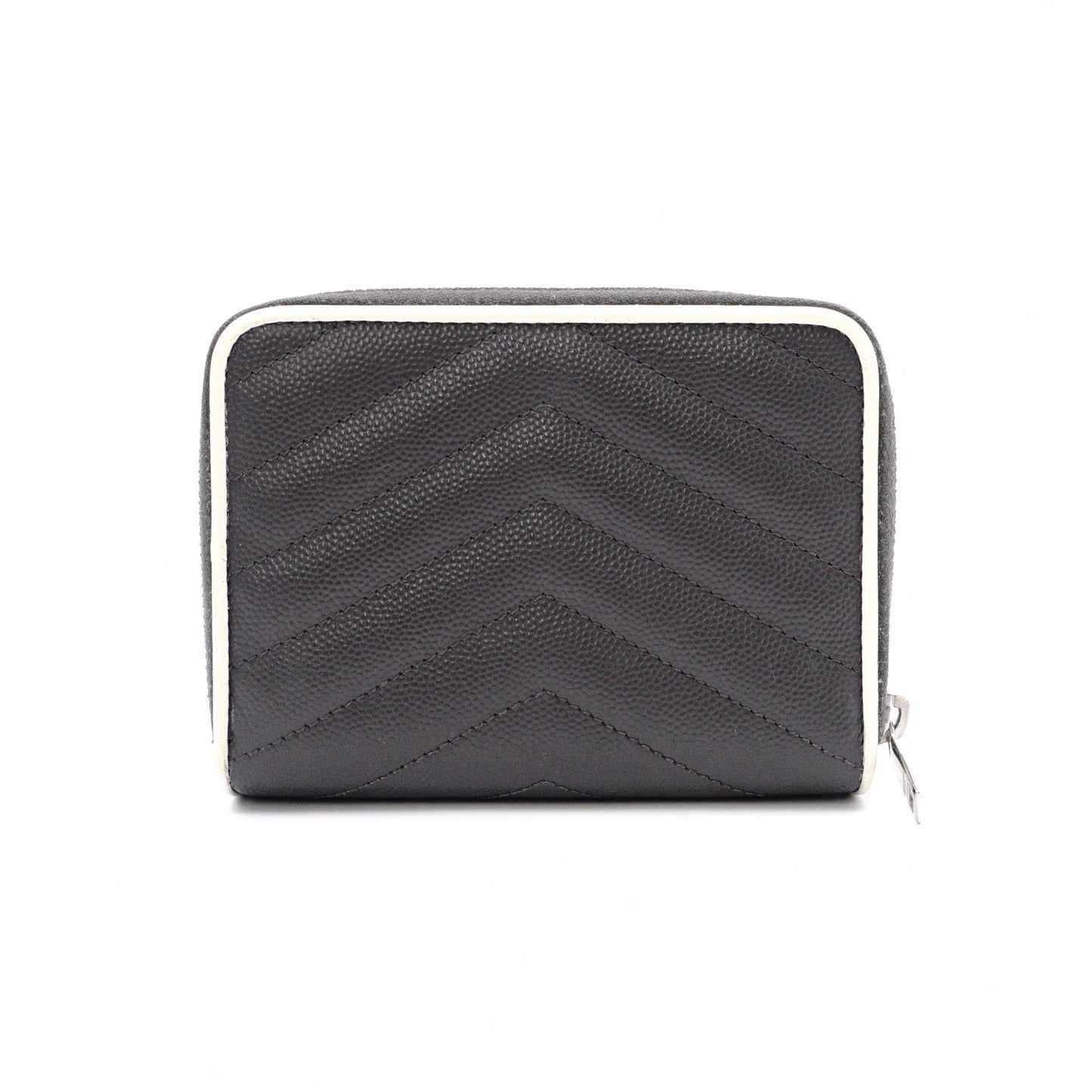 SAINT LAURENT Cassandra Bifold Wallet, Leather, Grey, YSL Logo, White