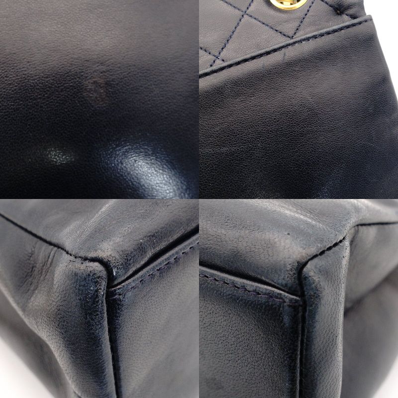 CHANEL Matelassé Turnlock Chain Shoulder Bag Navy Lambskin Gold Hardware 7-9-595