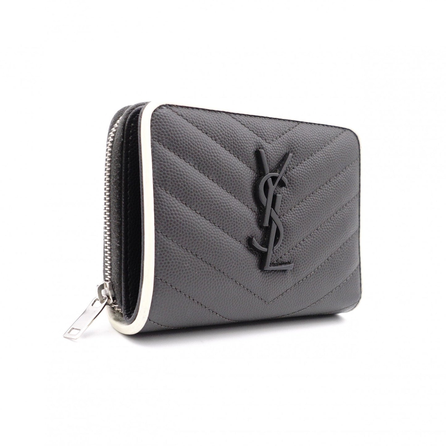 SAINT LAURENT Cassandra Bifold Wallet, Leather, Grey, YSL Logo, White