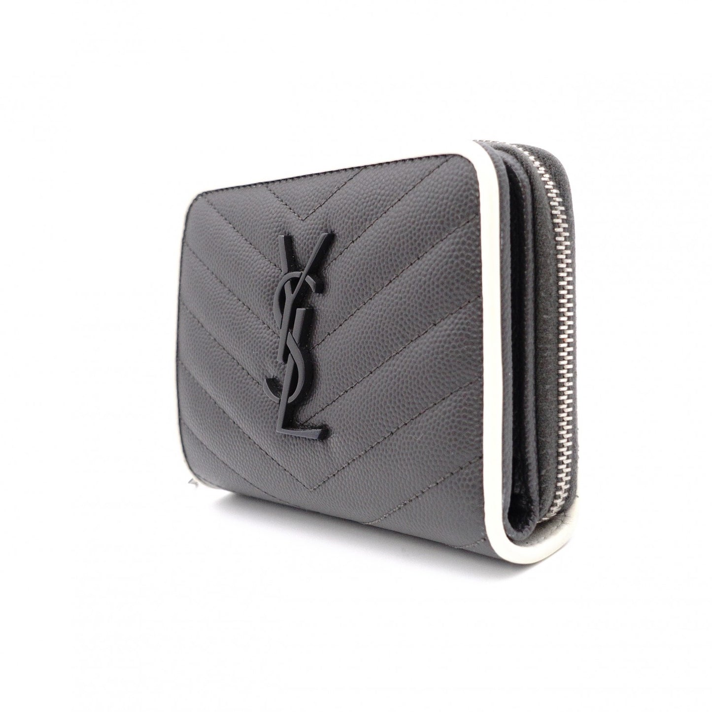 SAINT LAURENT Cassandra Bifold Wallet, Leather, Grey, YSL Logo, White