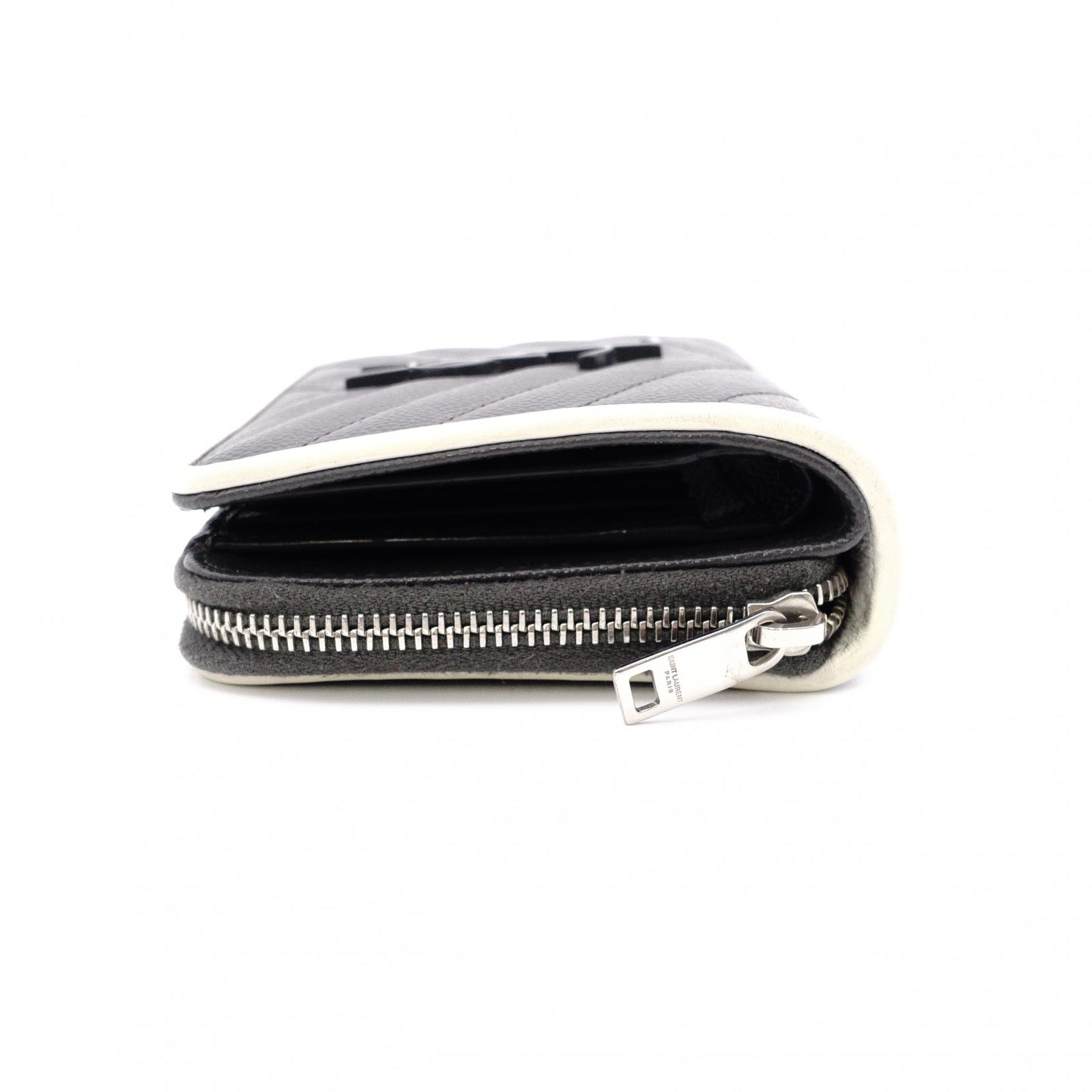 SAINT LAURENT Cassandra Bifold Wallet, Leather, Grey, YSL Logo, White