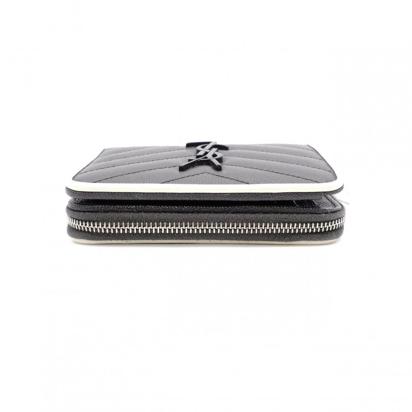 SAINT LAURENT Cassandra Bifold Wallet, Leather, Grey, YSL Logo, White