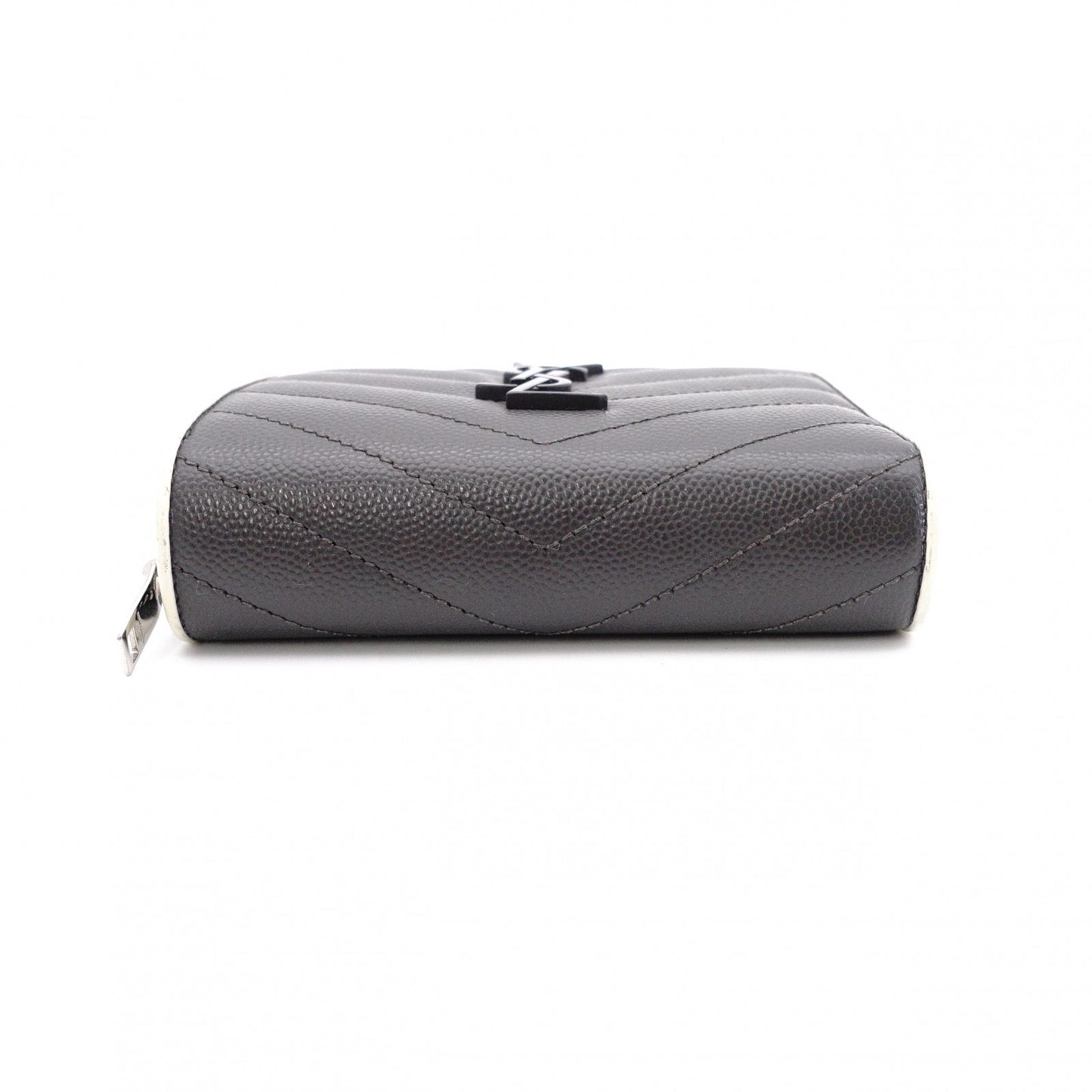 SAINT LAURENT Cassandra Bifold Wallet, Leather, Grey, YSL Logo, White