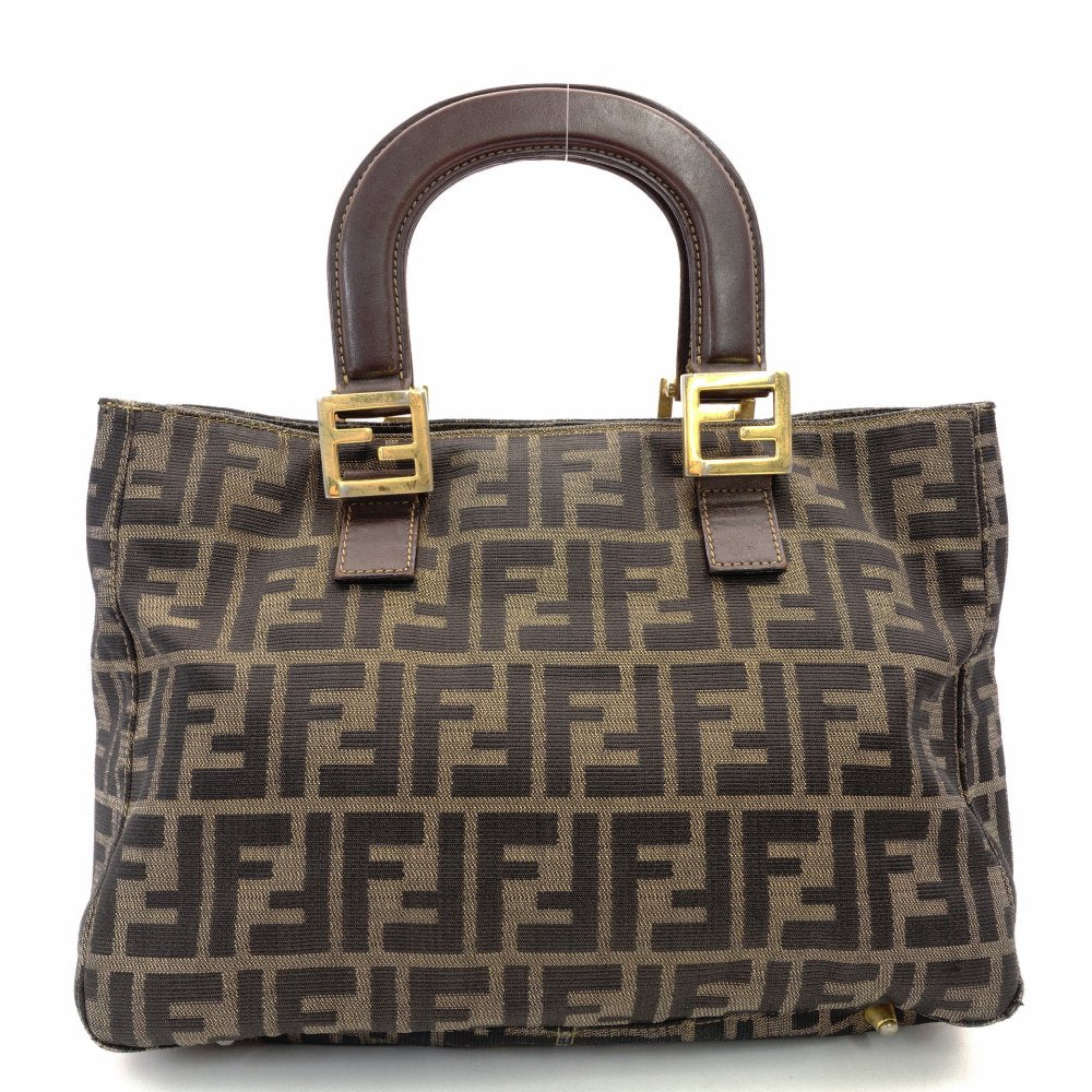 FENDI Zucca 32 Handbag Brown × Black Vintage Canvas Leather R801474