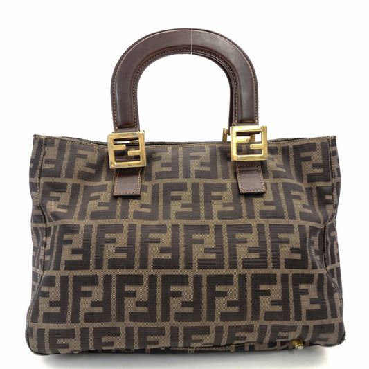 FENDI Zucca 32 Handbag Brown × Black Vintage Canvas Leather R801474
