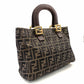 FENDI Zucca 32 Handbag Brown × Black Vintage Canvas Leather R801474