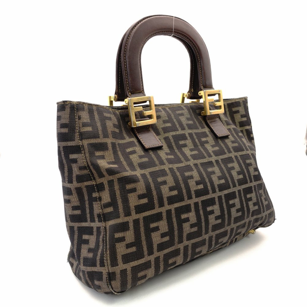 FENDI Zucca 32 Handbag Brown × Black Vintage Canvas Leather R801474