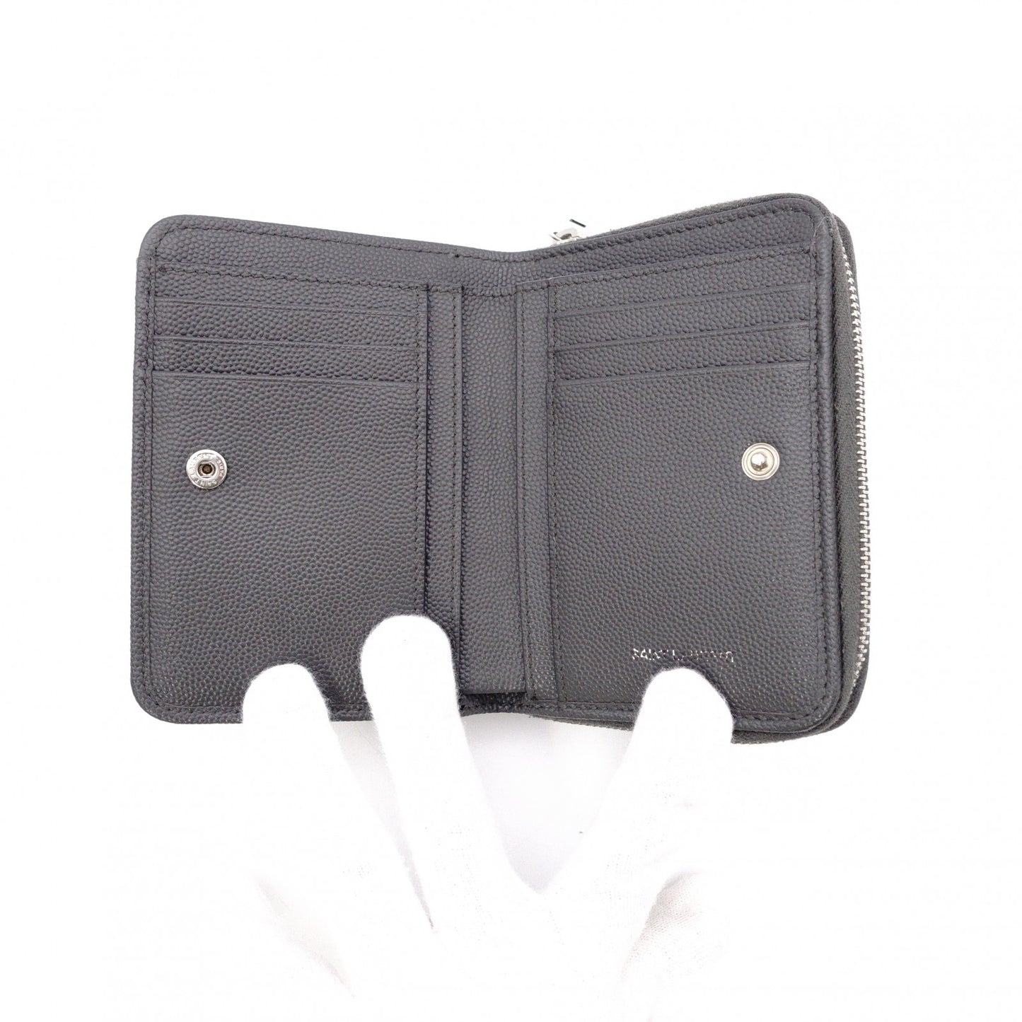 SAINT LAURENT Cassandra Bifold Wallet, Leather, Grey, YSL Logo, White