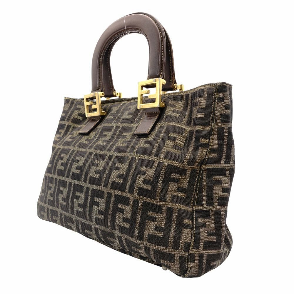 FENDI Zucca 32 Handbag Brown × Black Vintage Canvas Leather R801474