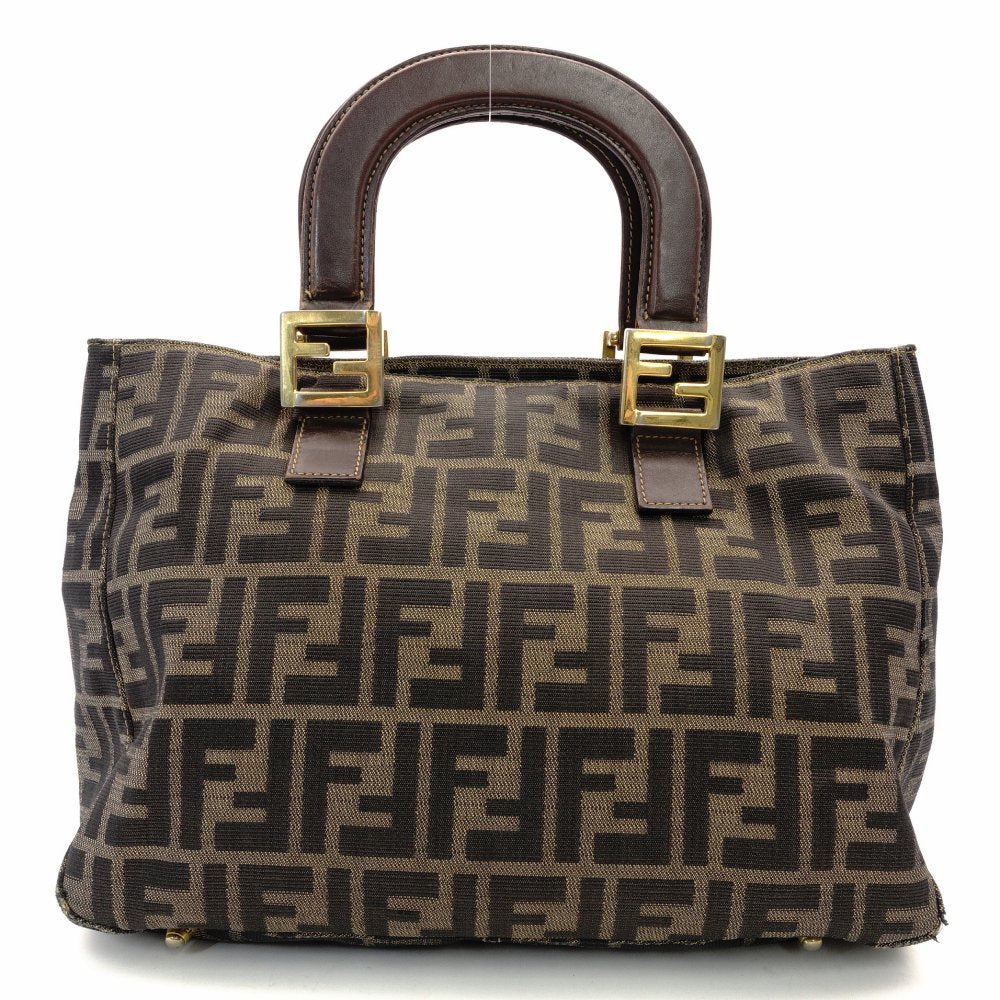 FENDI Zucca 32 Handbag Brown × Black Vintage Canvas Leather R801474