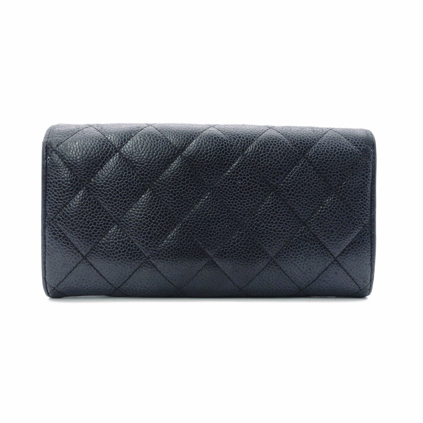 CHANEL Caviar Skin Matelassé Flap Long Wallet, Leather, Black, Wallet, Black, Gold Hardware