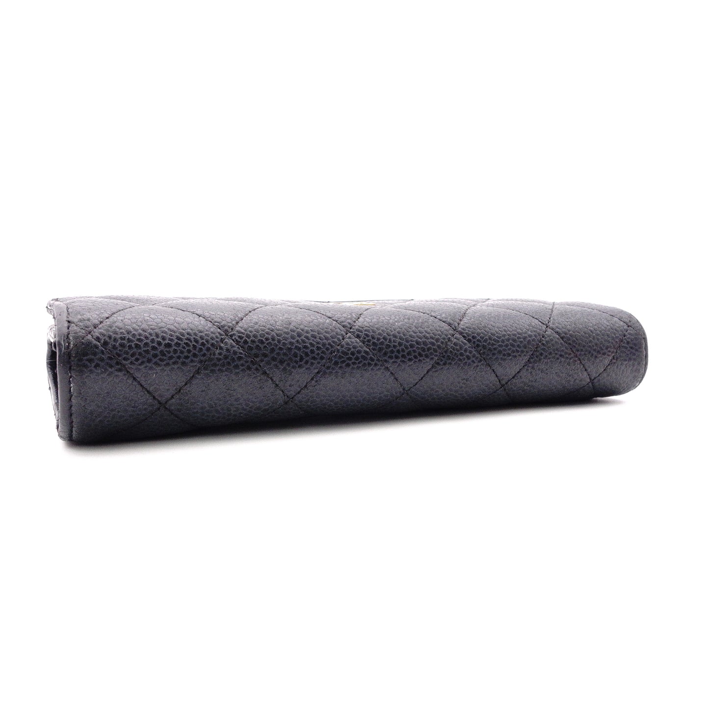 CHANEL Caviar Skin Matelassé Flap Long Wallet, Leather, Black, Wallet, Black, Gold Hardware