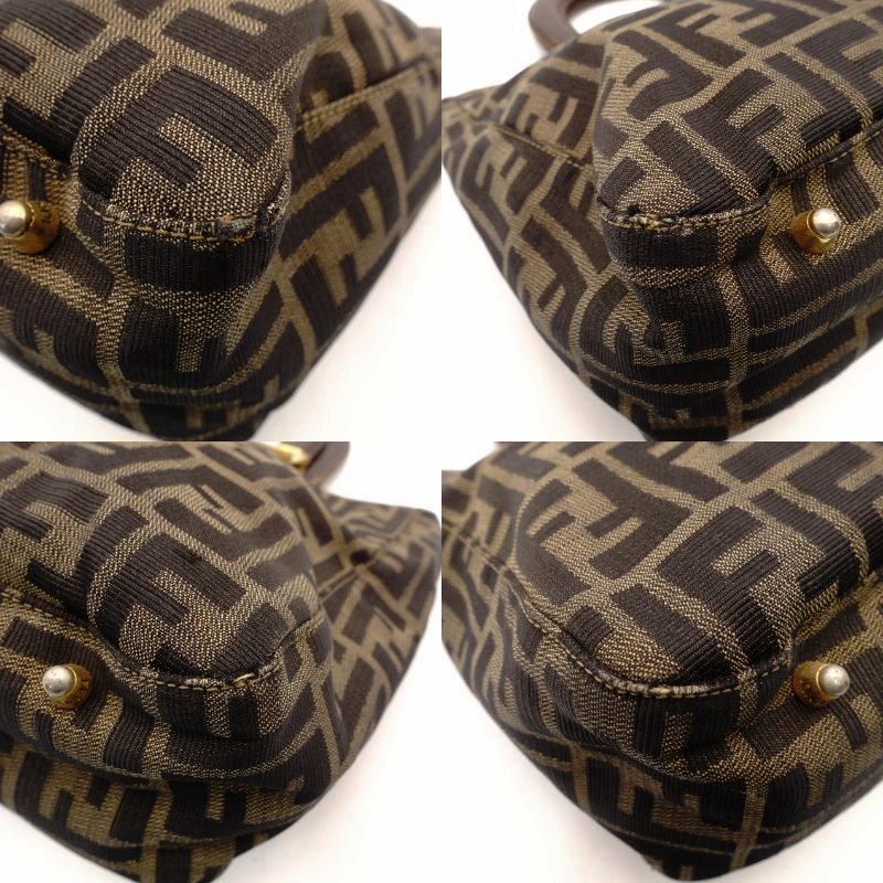 FENDI Zucca 32 Handbag Brown × Black Vintage Canvas Leather R801474