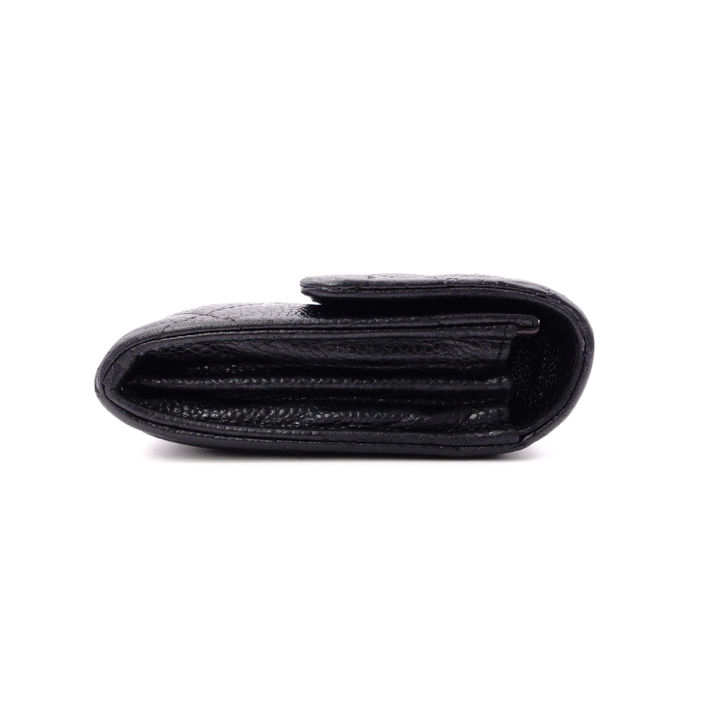 CHANEL Caviar Skin Matelassé Flap Long Wallet, Leather, Black, Wallet, Black, Gold Hardware