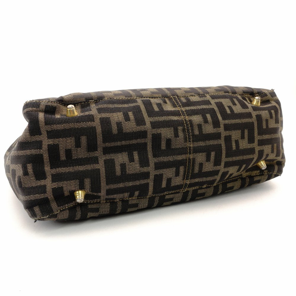 FENDI Zucca 32 Handbag Brown × Black Vintage Canvas Leather R801474