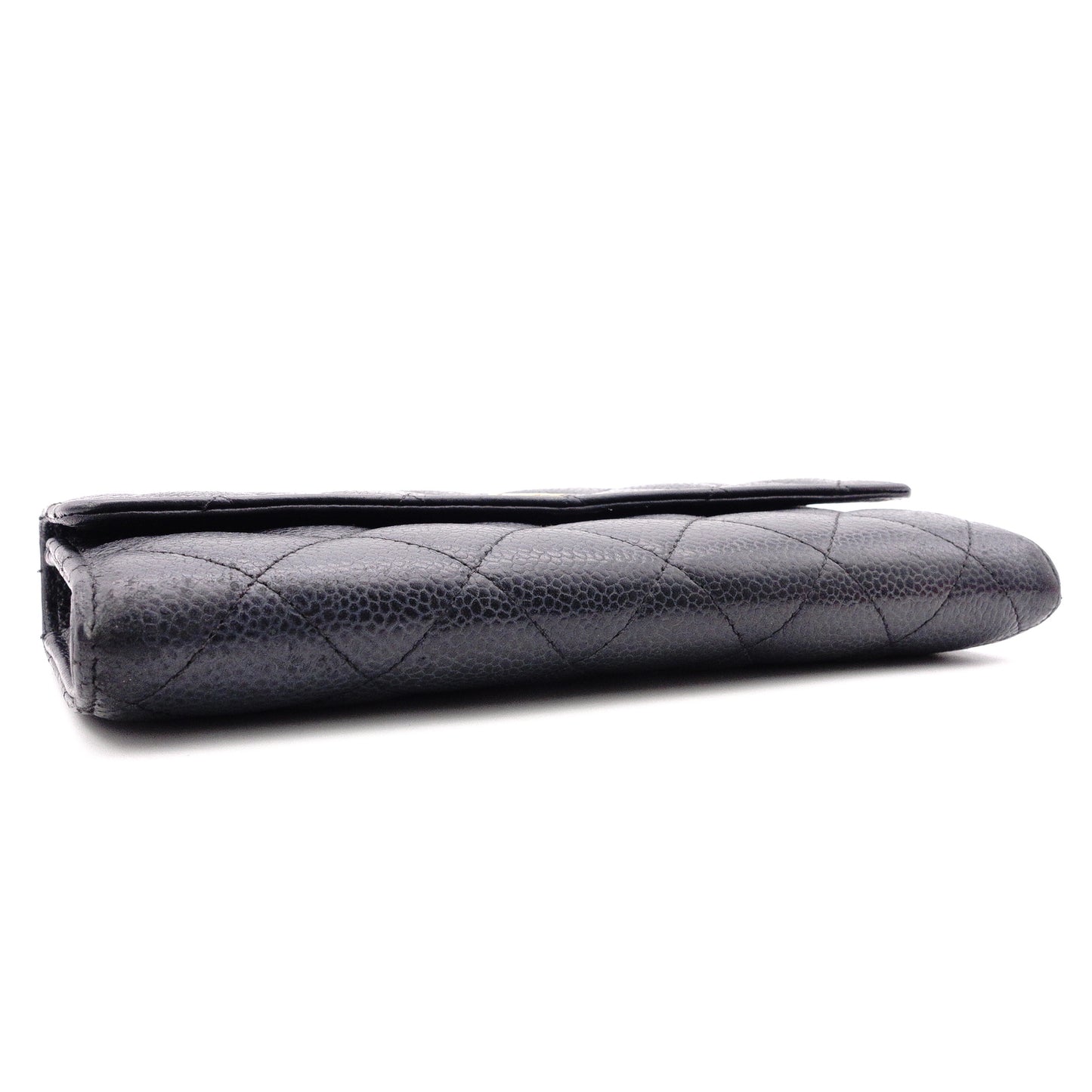CHANEL Caviar Skin Matelassé Flap Long Wallet, Leather, Black, Wallet, Black, Gold Hardware