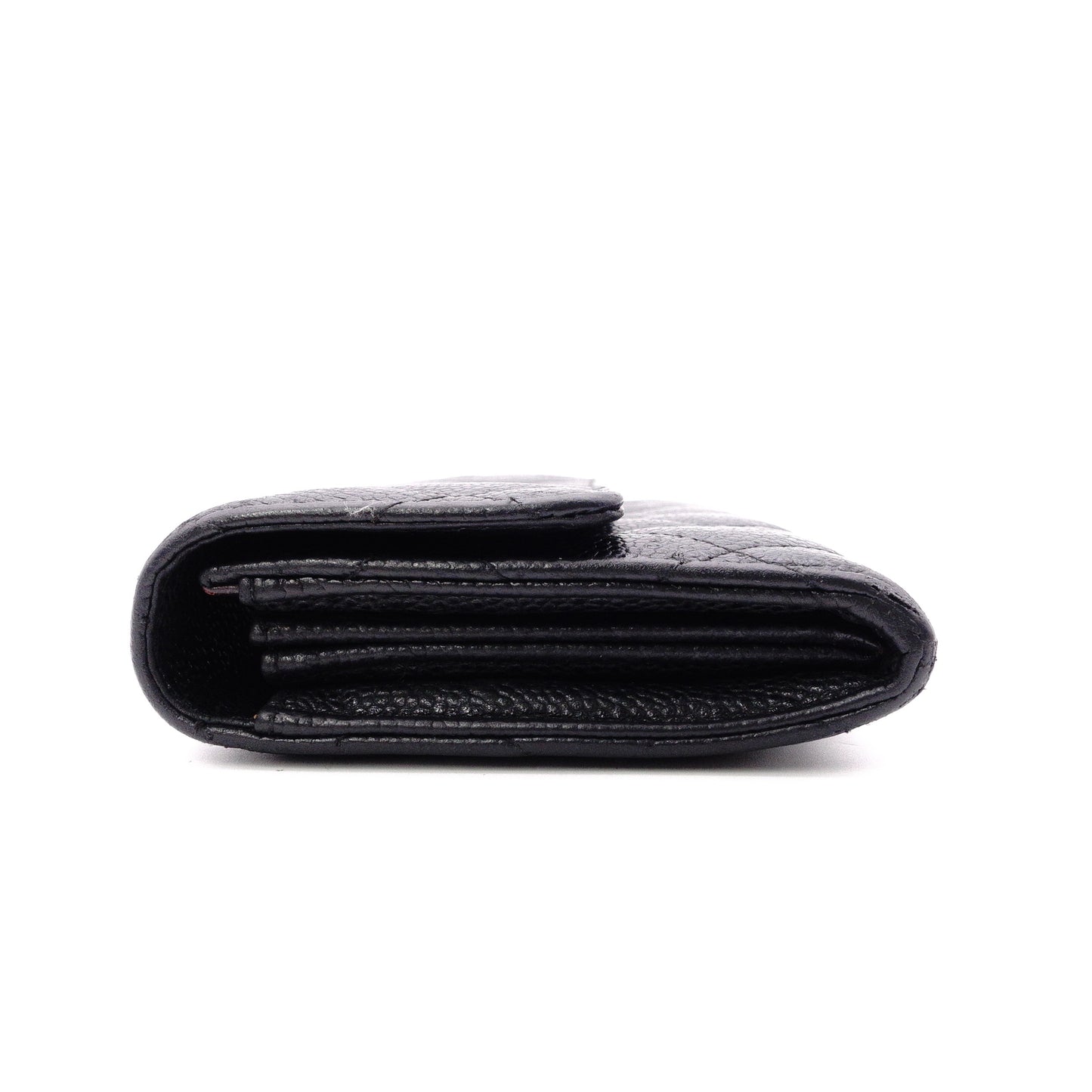 CHANEL Caviar Skin Matelassé Flap Long Wallet, Leather, Black, Wallet, Black, Gold Hardware