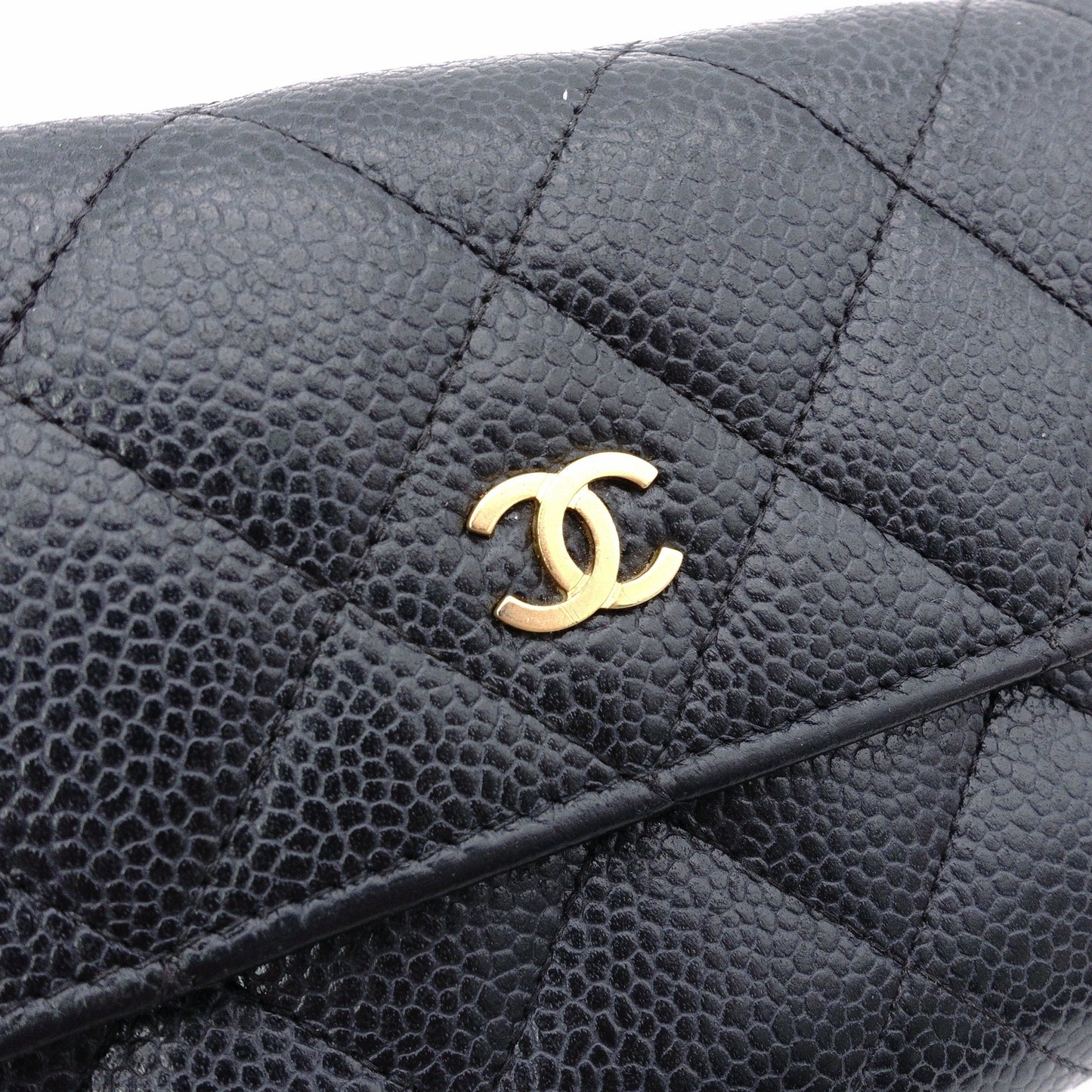 CHANEL Caviar Skin Matelassé Flap Long Wallet, Leather, Black, Wallet, Black, Gold Hardware
