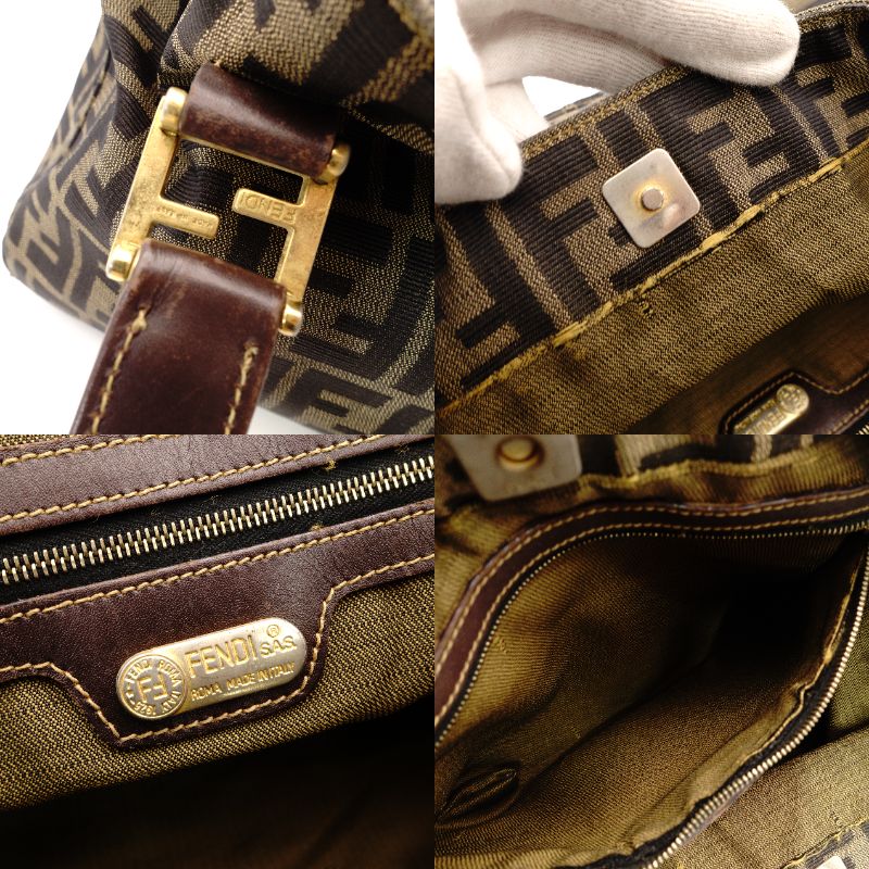 FENDI Zucca 32 Handbag Brown × Black Vintage Canvas Leather R801474