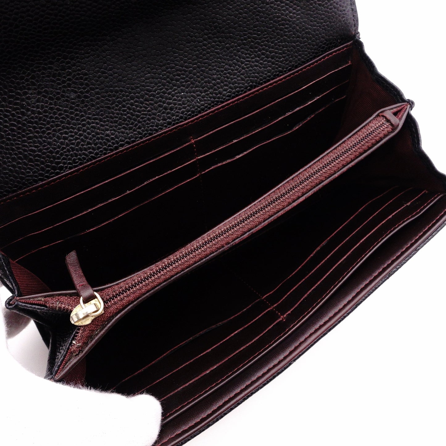 CHANEL Caviar Skin Matelassé Flap Long Wallet, Leather, Black, Wallet, Black, Gold Hardware