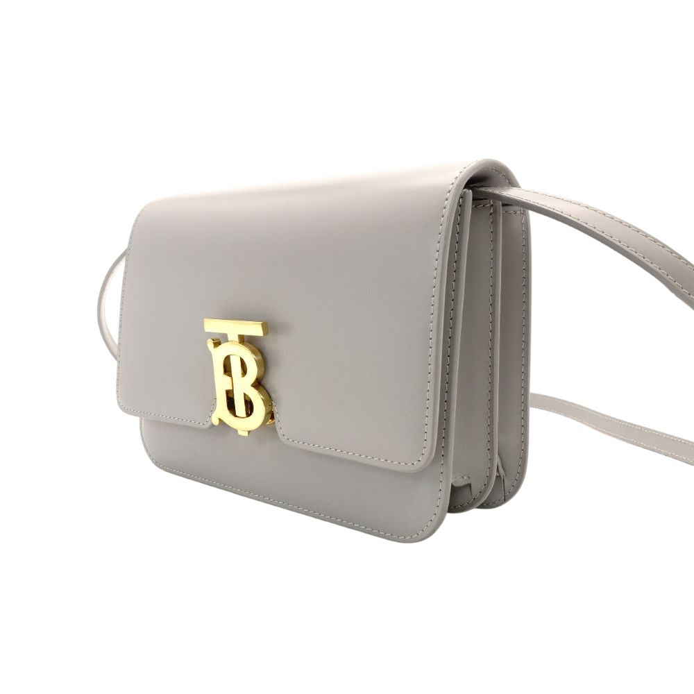 Burberry London Small Shoulder Bag Gray Leather TB Logo Crossbody Gold Hardware R801088