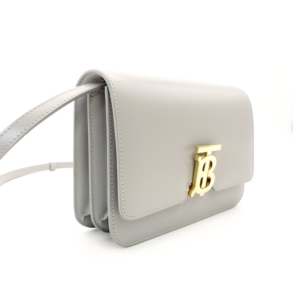 Burberry London Small Shoulder Bag Gray Leather TB Logo Crossbody Gold Hardware R801088