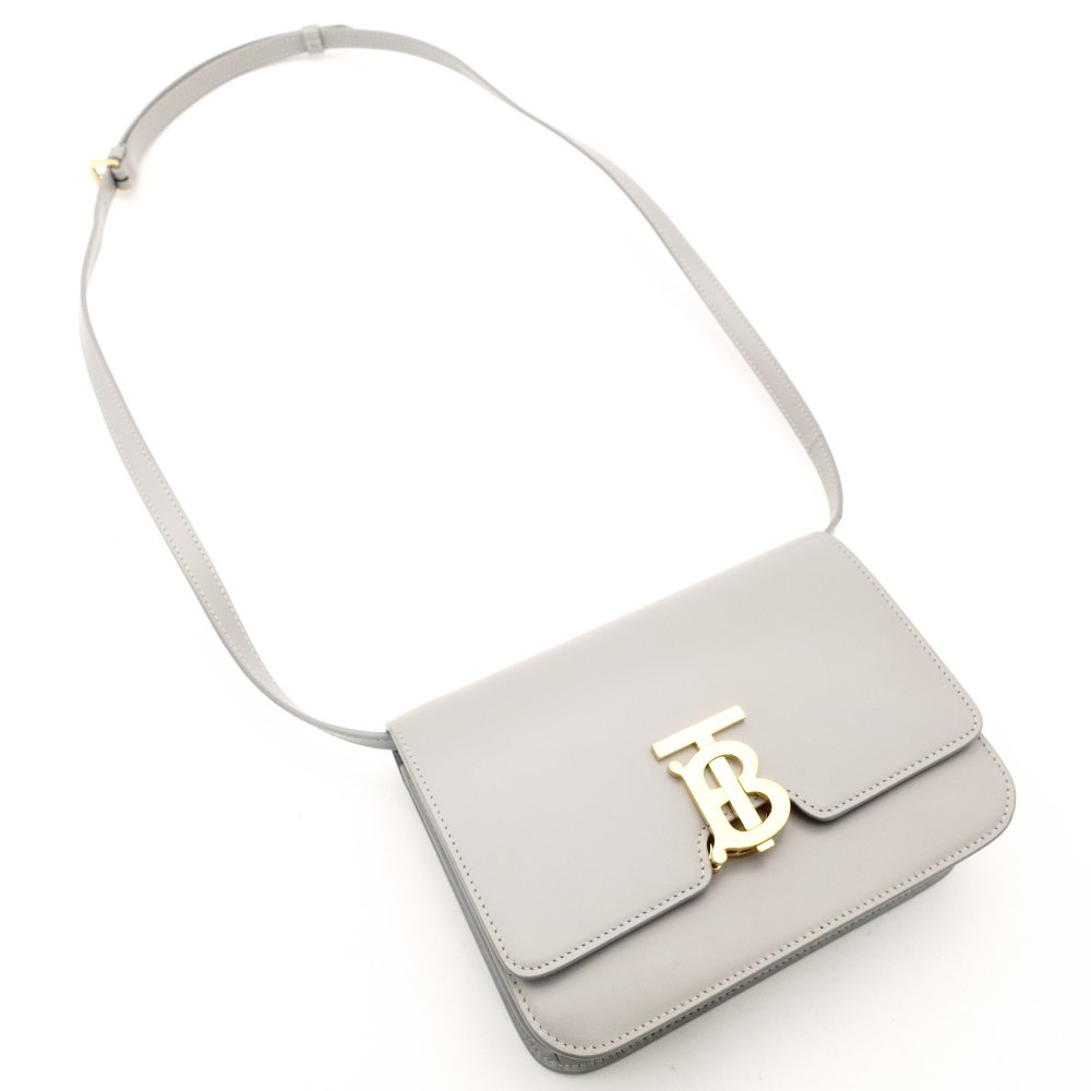 Burberry London Small Shoulder Bag Gray Leather TB Logo Crossbody Gold Hardware R801088