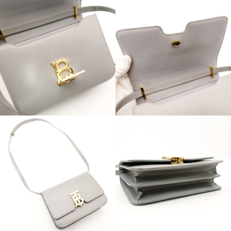 Burberry London Small Shoulder Bag Gray Leather TB Logo Crossbody Gold Hardware R801088