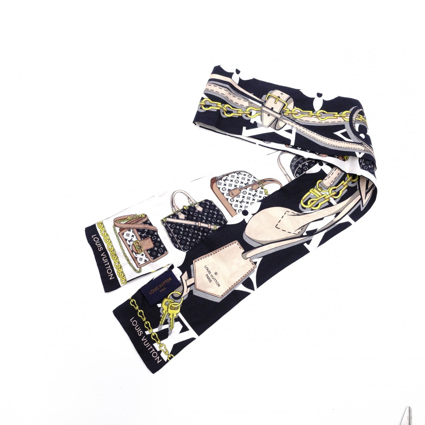 LOUIS VUITTON Twilly Bando BB Scarf, Silk, Black and White