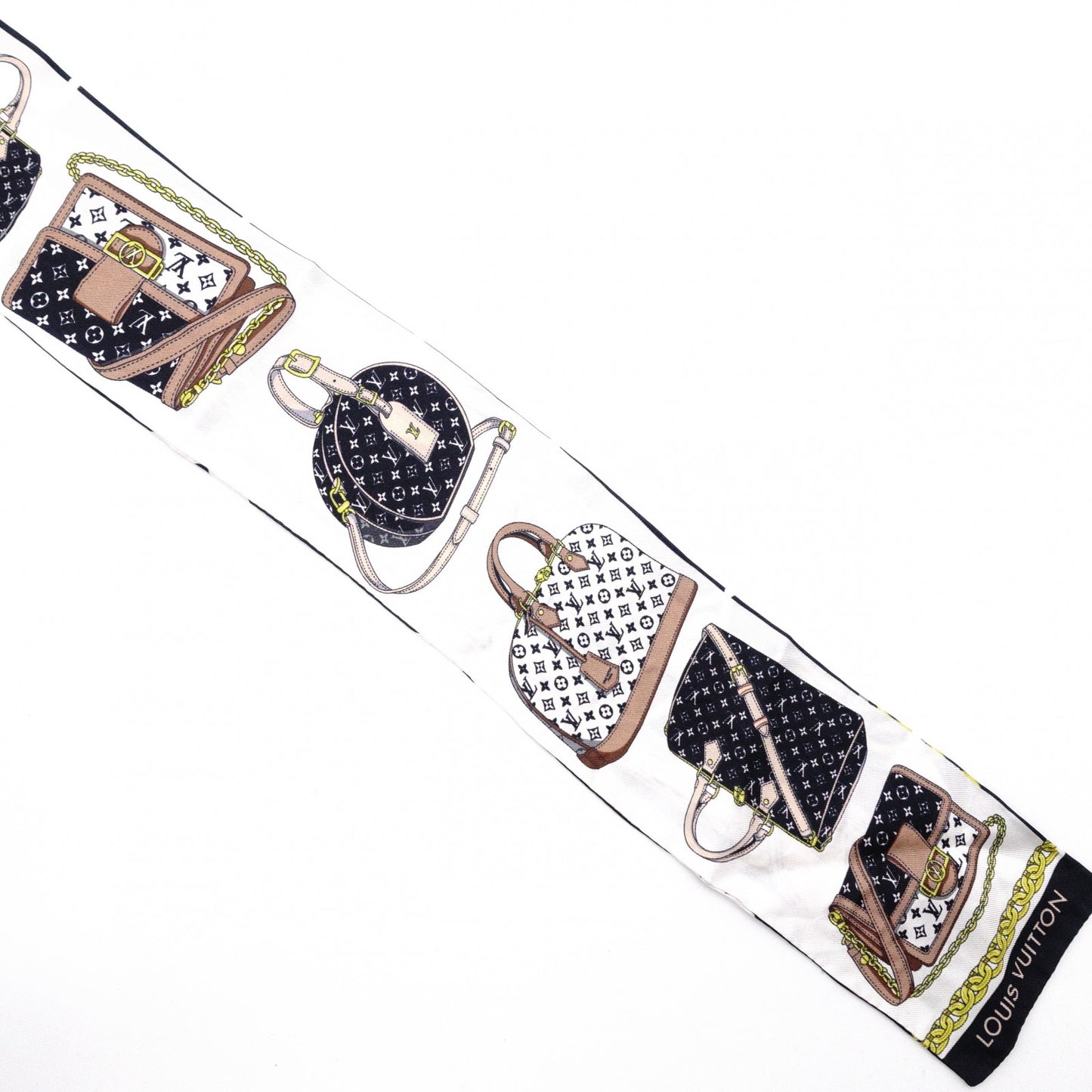 LOUIS VUITTON Twilly Bando BB Scarf, Silk, Black and White