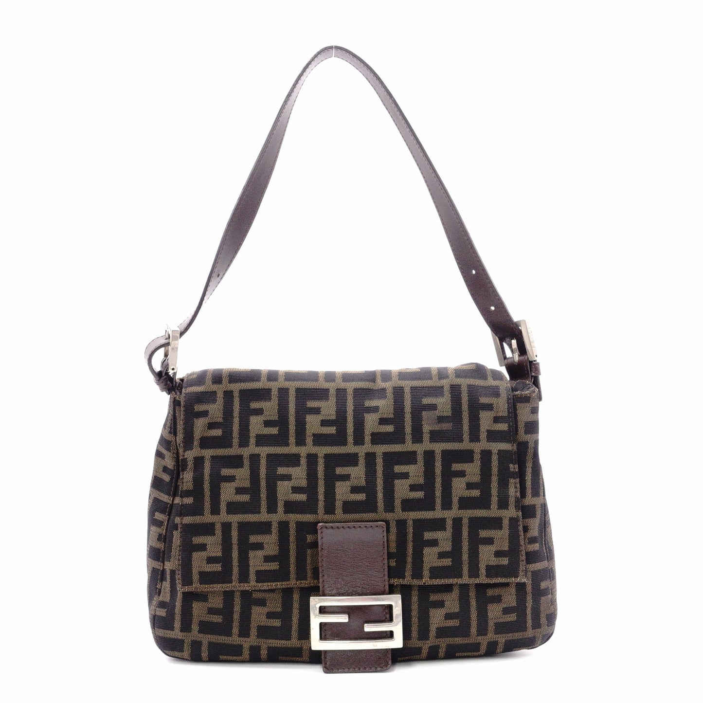 FENDI Mamma Bucket Zucca Shoulder Bag, Canvas and Leather, Brown, FF Logo