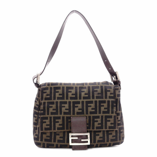 FENDI Mamma Bucket Zucca Shoulder Bag, Canvas and Leather, Brown, FF Logo