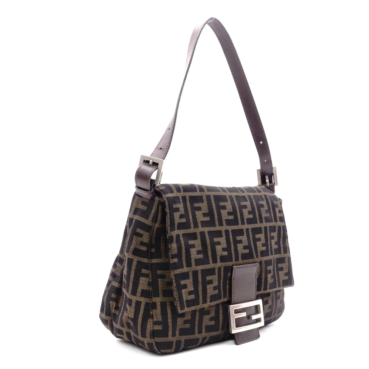 FENDI Mamma Bucket Zucca Shoulder Bag, Canvas and Leather, Brown, FF Logo