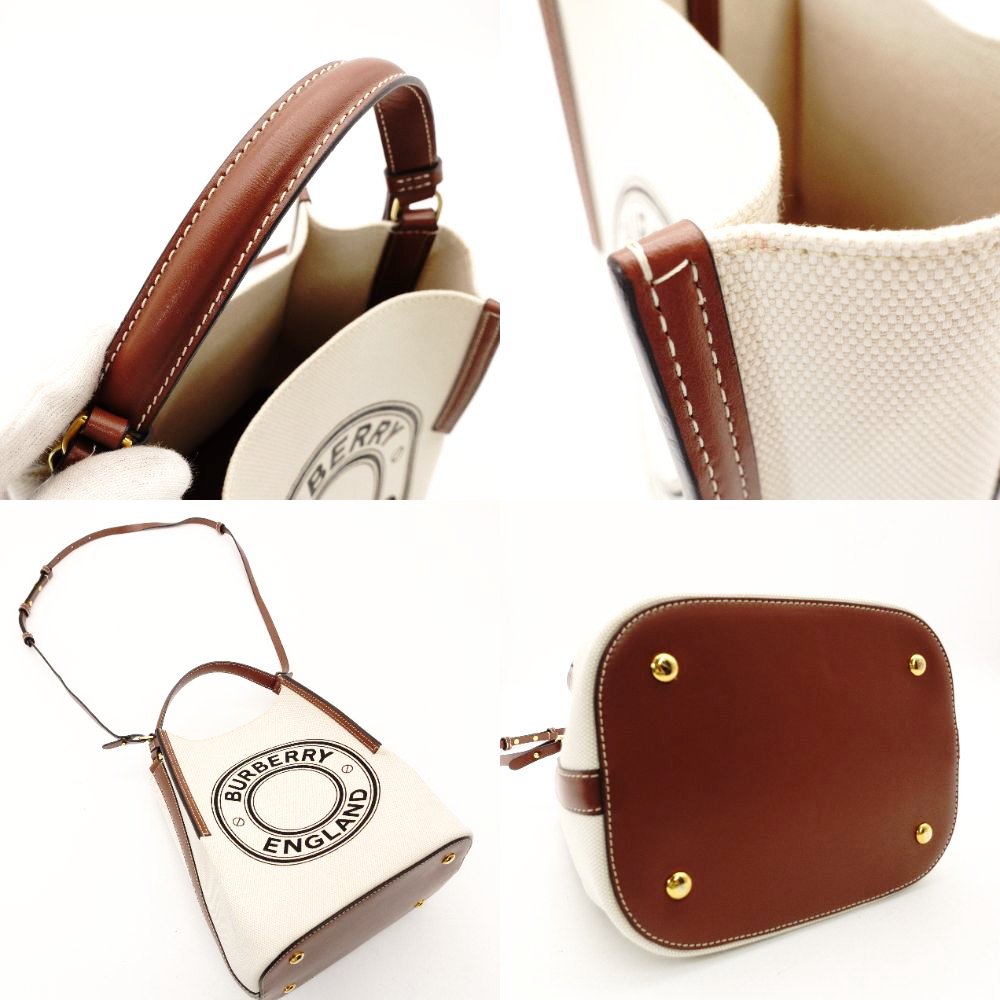 Burberry Peggy Bucket Small Logo Graphic Cotton Canvas 2-Way Bag Beige × Brown R801662